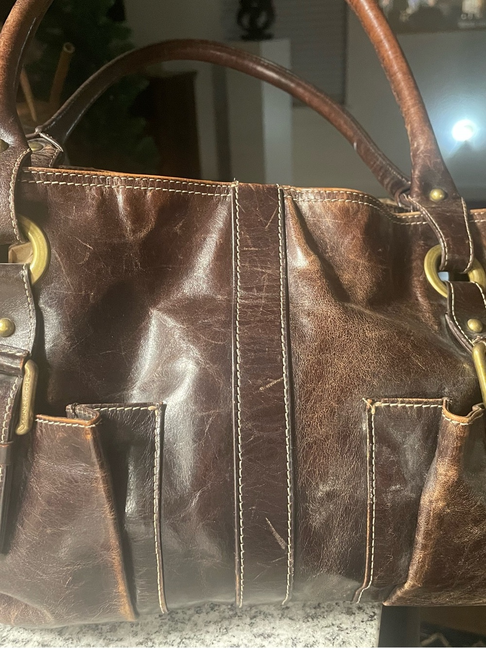 Kenneth Cole Dark Brown Leather Shoulder Bag